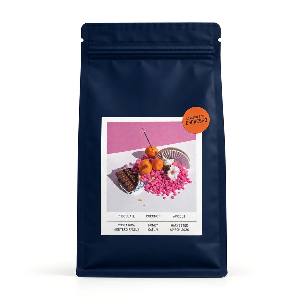 Morgon Coffee Roasters Montero Family Costa Rica Honey espresso coffee bag on white background