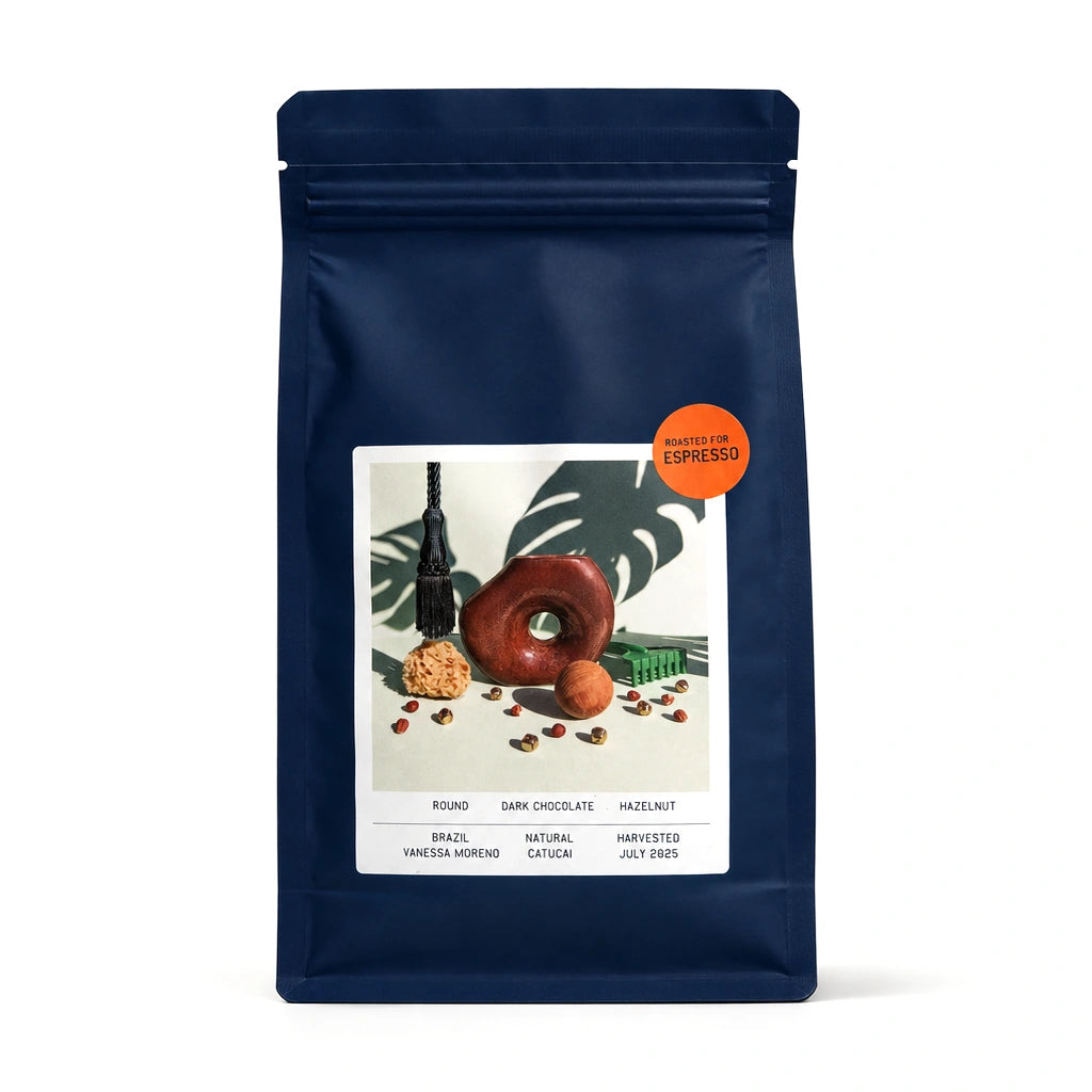 Morgon Coffee Roasters Vanessa Moreno Brazil Natural espresso coffee bag on white background